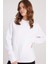 Kadın Oversize Geniş Kesim %100 Pamuk Basic Beyaz Bisiklet Yaka Sweatshirt 2
