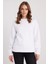 Kadın Oversize Geniş Kesim %100 Pamuk Basic Beyaz Bisiklet Yaka Sweatshirt 4