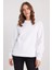 Kadın Oversize Geniş Kesim %100 Pamuk Basic Beyaz Bisiklet Yaka Sweatshirt 5