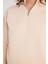 Kadın Relax Fit Rahat Kesim Pamuklu Içi Polarlı Yarım Fermuarlı Ekru Dik Yaka Sweatshirt 3