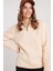 Kadın Relax Fit Rahat Kesim Pamuklu Içi Polarlı Yarım Fermuarlı Ekru Dik Yaka Sweatshirt 5