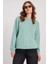Kadın Oversize Geniş Kesim Pamuklu Basic Yeşil Bisiklet Yaka Sweatshirt 4