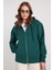 Kadın Relax Fit Rahat Kesim Pamuklu Içi Polarlı Çift Cepli Fermuarlı Yeşil Kapüşonlu Sweatshirt 1