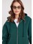 Kadın Relax Fit Rahat Kesim Pamuklu Içi Polarlı Çift Cepli Fermuarlı Yeşil Kapüşonlu Sweatshirt 2