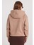 Kadın Oversize Geniş Kesim Pamuklu Yumuşak Dokulu Içi Polarlı Basic Vizon Kapüşonlu Sweatshirt 7