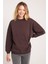 Kadın Oversize Geniş Kesim Pamuklu 3 Iplik Bisiklet Yaka kahverengi Sweatshirt 1