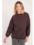 Kadın Oversize Geniş Kesim Pamuklu 3 Iplik Bisiklet Yaka kahverengi Sweatshirt 2