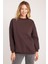 Kadın Oversize Geniş Kesim Pamuklu 3 Iplik Bisiklet Yaka kahverengi Sweatshirt 4