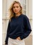 Kadın Lacivert Pamuklu Interlock Oversize Sweatshirt 4