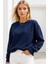 Kadın Lacivert Pamuklu Interlock Oversize Sweatshirt 6