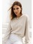 Kadın Bej Pamuklu Interlock Oversize Sweatshirt 1