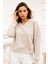 Kadın Bej Pamuklu Interlock Oversize Sweatshirt 2