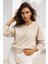 Kadın Bej Pamuklu Interlock Oversize Sweatshirt 5