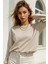 Kadın Bej Pamuklu Interlock Oversize Sweatshirt 6