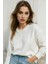 Kadın Ekru Pamuklu Interlock Oversize Sweatshirt 4