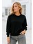 Kadın Siyah Pamuklu Interlock Oversize Sweatshirt 2