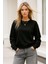 Kadın Siyah Pamuklu Interlock Oversize Sweatshirt 4
