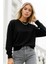 Kadın Siyah Pamuklu Interlock Oversize Sweatshirt 5