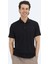 Siyah Düz Polo Yaka Pamuk Karışımlı T-Shirt 1