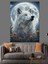Ay Işığında Beyaz Kurt Dekoratif Kanvas - Mdf Ahşap Tablo 1