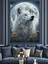 Ay Işığında Beyaz Kurt Dekoratif Kanvas - Mdf Ahşap Tablo 4