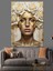 Beyaz Gül ve Altın Maskeli Kadın Heykeli Dekoratif Kanvas - Mdf Ahşap Tablo 4