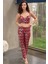Kadife Balenli Destekli Dolgulu Parlak Baskılı Fermuar Detaylı Büstiyer ve Pantolon Pijama Takım 1