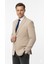Erkek Bej Slim Fit Blazer Ceket – Çizgili Dokulu Kumaş – Çift Düğmeli 2