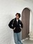 Erkek Oversize Dik Yaka Fermuarlı Sweatshirt - Zincir Nakışli Kanguru Cepli - Siyah 2