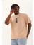 Unisex Oversize Baskılı Bisiklet Yaka T-Shirt - Bej 1