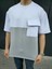 Unisex Torba Cep Detaylı Parçalı T-Shirt - Gri 1