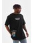 Unisex Bisiklet Yaka Baskılı Oversize T-Shirt - Siyah 1