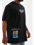 Unisex Bisiklet Yaka Baskılı Oversize T-Shirt - Siyah 3