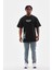 Unisex Bisiklet Yaka Baskılı Oversize T-Shirt - Siyah 4