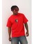 Unisex Oversize Baskılı Bisiklet Yaka T-Shirt - Kırmızı 2
