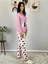Kadın Kedi Motifli Kalp Desenli Pijama Takımı (Pembe-Beyaz) Pembe 3