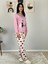 Kadın Kedi Motifli Kalp Desenli Pijama Takımı (Pembe-Beyaz) Pembe 5