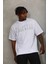 Unisex Oversize Taşlı Bisiklet Yaka T-Shirt - Beyaz 3