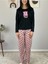 Kadın Love You Baskılı Panda Desenli Pijama Takımı (Pembe-Siyah) 4