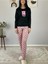 Kadın Love You Baskılı Panda Desenli Pijama Takımı (Pembe-Siyah) 5
