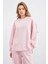 Pembe Kadın Oversize Pike Dokulu Bol Paça Alt-Üst Takım 5
