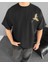 Ön ve Arka Baskılı Oversize Bisiklet Yaka T-Shirt - Siyah 2