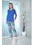Viskon Desenli Pijama Takımı (Mavi) Mavi 2XL 2