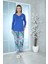 Viskon Desenli Pijama Takımı (Mavi) Mavi 2XL 3