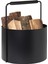 Siyah Ahşap Saplı Dekoratif Metal Odunluk Kova-Sepet-Şömine 1