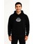 Erkek Üç Iplik Kapüşonlu Ön ve Arka Baskılı Sweatshirt Hoodie - Siyah 2