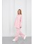 Pembe Kadın Pike Dokulu Nakış Detaylı Yırtmaçlı Oversize Bol Paça Alt-Üst Takım 5