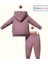 Kız Çocuk Mürdüm Kapüşonlu Sweatshirt ve Şeritli Eşofman Altı Takımı 676286 2