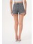Kadın Kot Şık Şort Yüksek Bel Püskül Detaylı 7