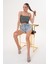 Kadın Kot Şort Yüksek Bel Püskül Detaylı 1